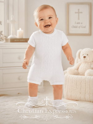 Boys One Piece Combed Cotton Christening Romper