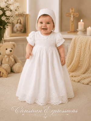 Girls Cotton Christening Gown with Embroidered eyelet