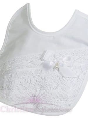 Girl’s Cotton Christening Bib with Cluny Trim