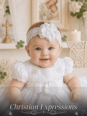 Girls Christening Headband with Embroidered Irish Shamrock & Lace Band