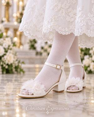 Girls White First Communion Shoes Open Toe with Ruffles
