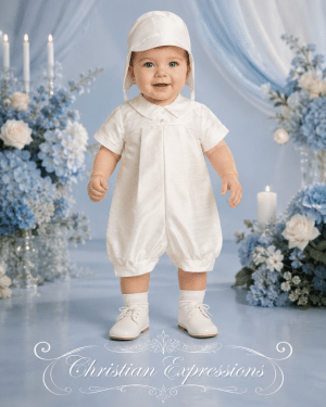 Boys Raw Silk Christening Romper