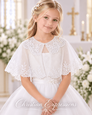 Lace Trimmed First Communion Organza Cape