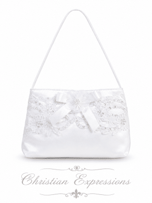 Ribbon flower on tulle First Communion purse
