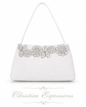 Lace communion purse with silver floral trim