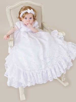 Girls Frilly Lace Christening Gown