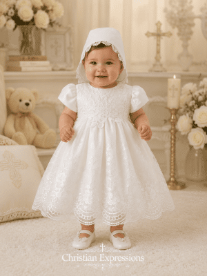 Girls Embroidered Short Christening Dress