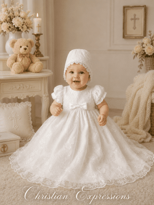 Girls Christening Gown with Embroidered tulle and sequins