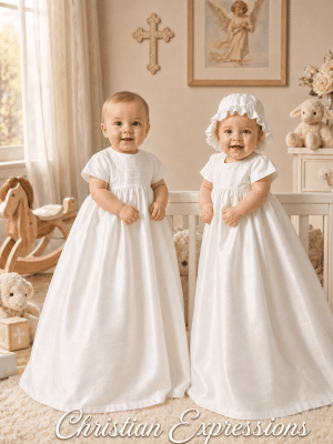 Raw Silk Unisex Christening Gown for Baby Boy or Girl