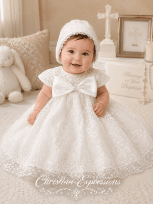 Girls Christening Dress Embroidered Tulle with Sequins Yoke Dress