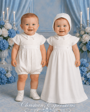 Boys Cotton Basketweave Convertible Christening Outfit with Detachable Gown
