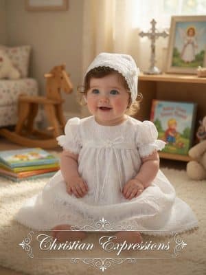 Girls Christening Dress with Lace Yoke