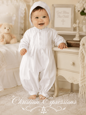 Boys Cotton Long Sleeve Christening Coverall Set