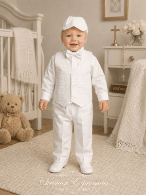 Boys Christening Outfit with Cotton Basketweave Vest