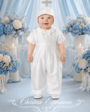 Boys Shantung Long Christening Romper
