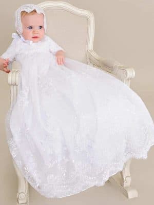 Girls Christening Gown with Lace Sleeves