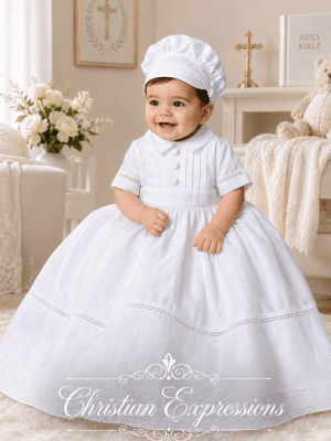 Boys Christening Gown with Cross Stitch Embroidery