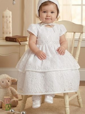 Girls Christening Dress With Layered Lace Skirt
