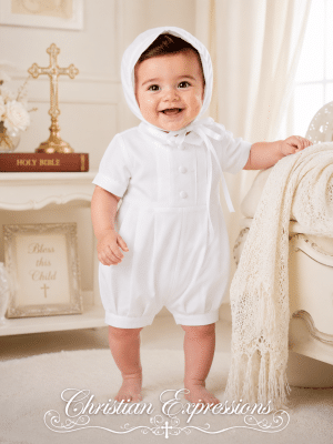 Boys Cotton Christening Baptism Outfit with Hat