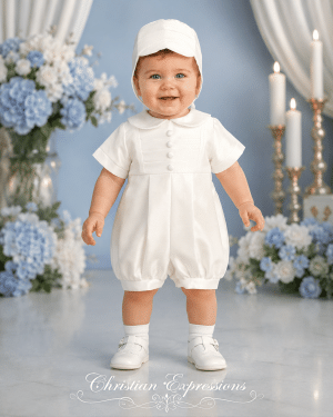 Boys Shantung Christening Romper