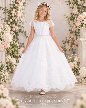 First Communion Dress Allover Lace Scalloped Hem