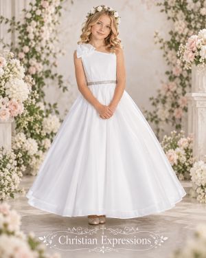 First Communion Dress with Shoulder Bow