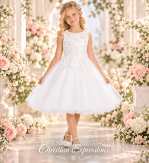 First Communion Dress Knee Length Beaded Bodice