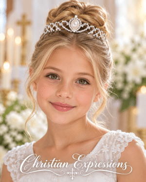 Dainty First Communion Tiara with Teardrop Pearl and Rhinestones