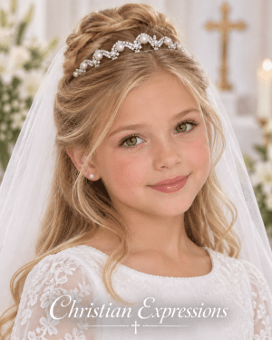 Dainty Girls First Communion Tiara with Rows of Pearls & Rhinestones
