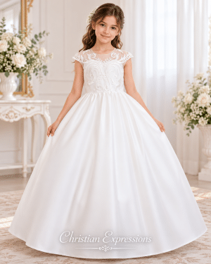 First Communion Dress with Lace Bodice and Back