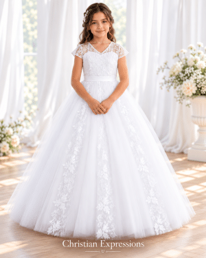 First Communion Dress with Lace Banding