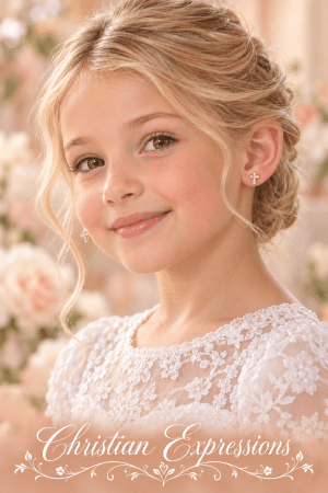 Girls First Communion Pearl Cross Earrings