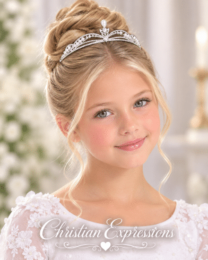 First Communion Baroque Tiara with Pearl Teardrop & Sparkling Rhinestones