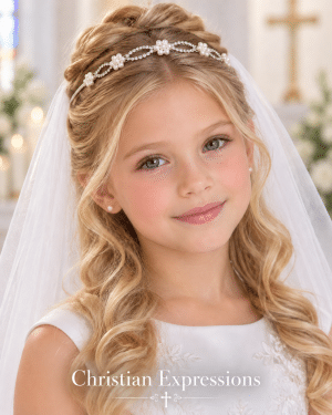 Dainty First Communion Tiara with Pearl Flower and Rhinestones