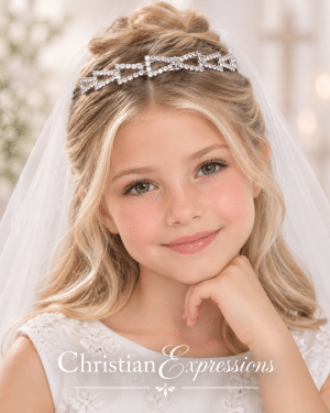 Dainty First Communion Tiara with Rhinestone Bows