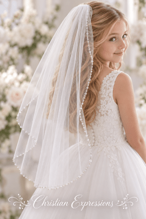 Soft Tulle Single Layer First Communion Veil with Crystal Edge