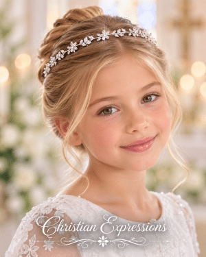 Dainty First Communion Tiara with Rhinestone Flowers and Leaves