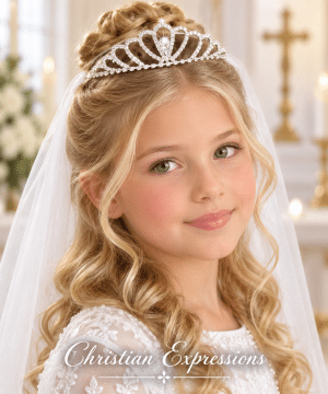 Dainty First Communion Tiara with Rhinestone Teardrop