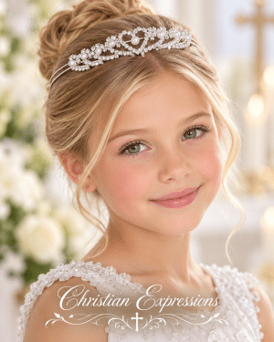 Dainty Girls First Communion Tiara with Rhinestone Heart