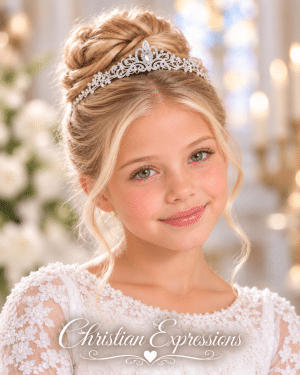 First Communion Crown Tiara with Crystal Teardrop and Rhinestones 