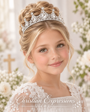 First Communion Princess Tiara Crown with Crystal Teardrops