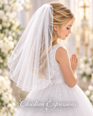 Single Layer First Communion Veil with Scattered Pearls
