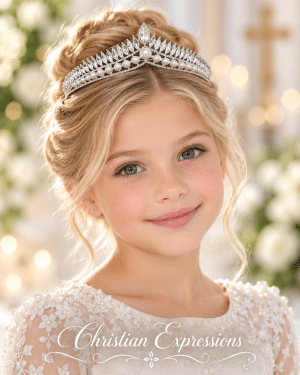 First Communion Baroque Tiara with Crystal Teardrop Rhinestones & Pearls