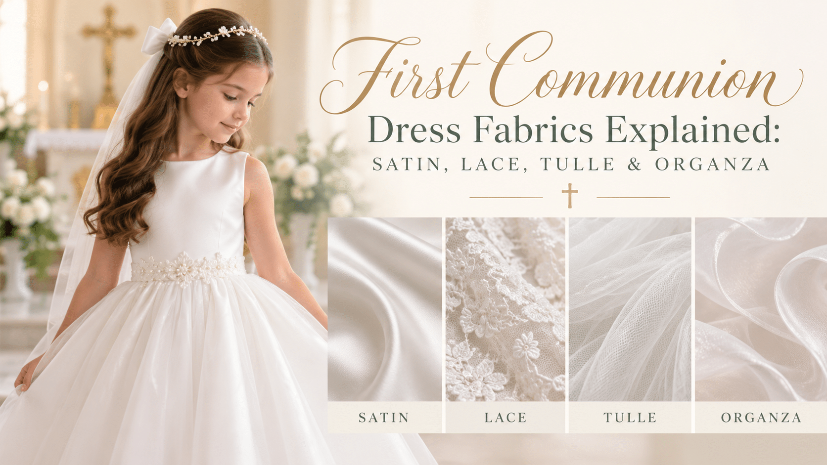 First Communion Dress Fabrics Explained: Satin, Lace, Tulle & Organza