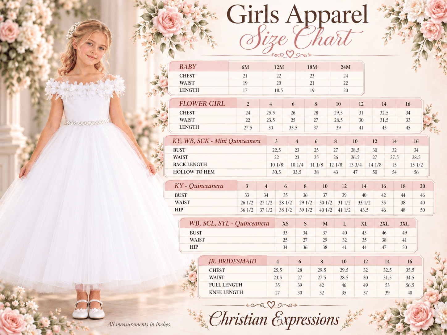 Girls Communion Size Chart