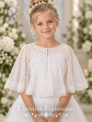 First Communion Organza Cape with Pearls
