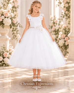 First Communion Dress with Delicate Flower Trim