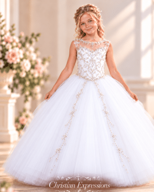 First Communion Dress with Beaded Bodice & Organza Split Skirt