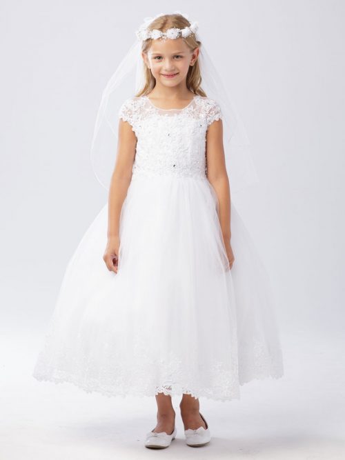 Beautiful Lace First Communion Dress with Cap Sleeves