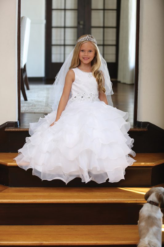 Lace First Communion Dress with Layered Ruffles Lace First Communion